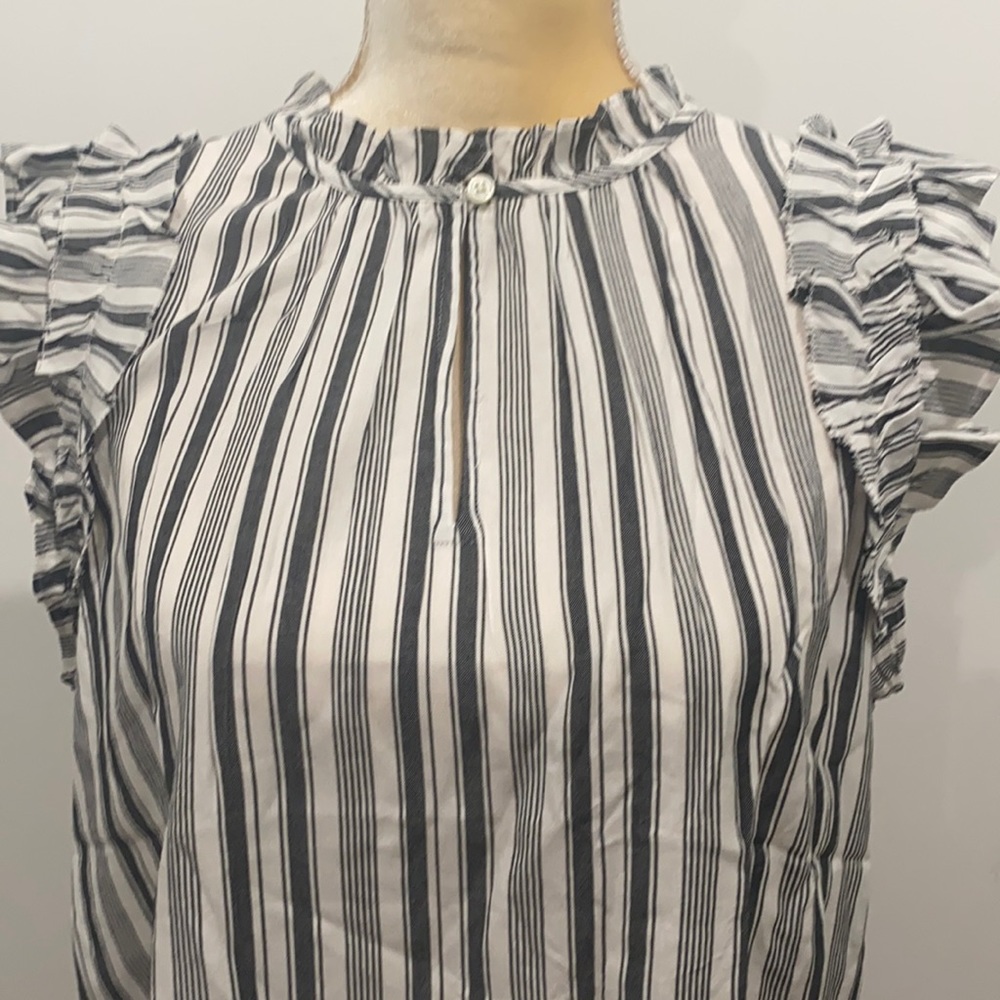 LOFT Striped Ruffle Split Neck Shell Size M - Picture 5 of 11